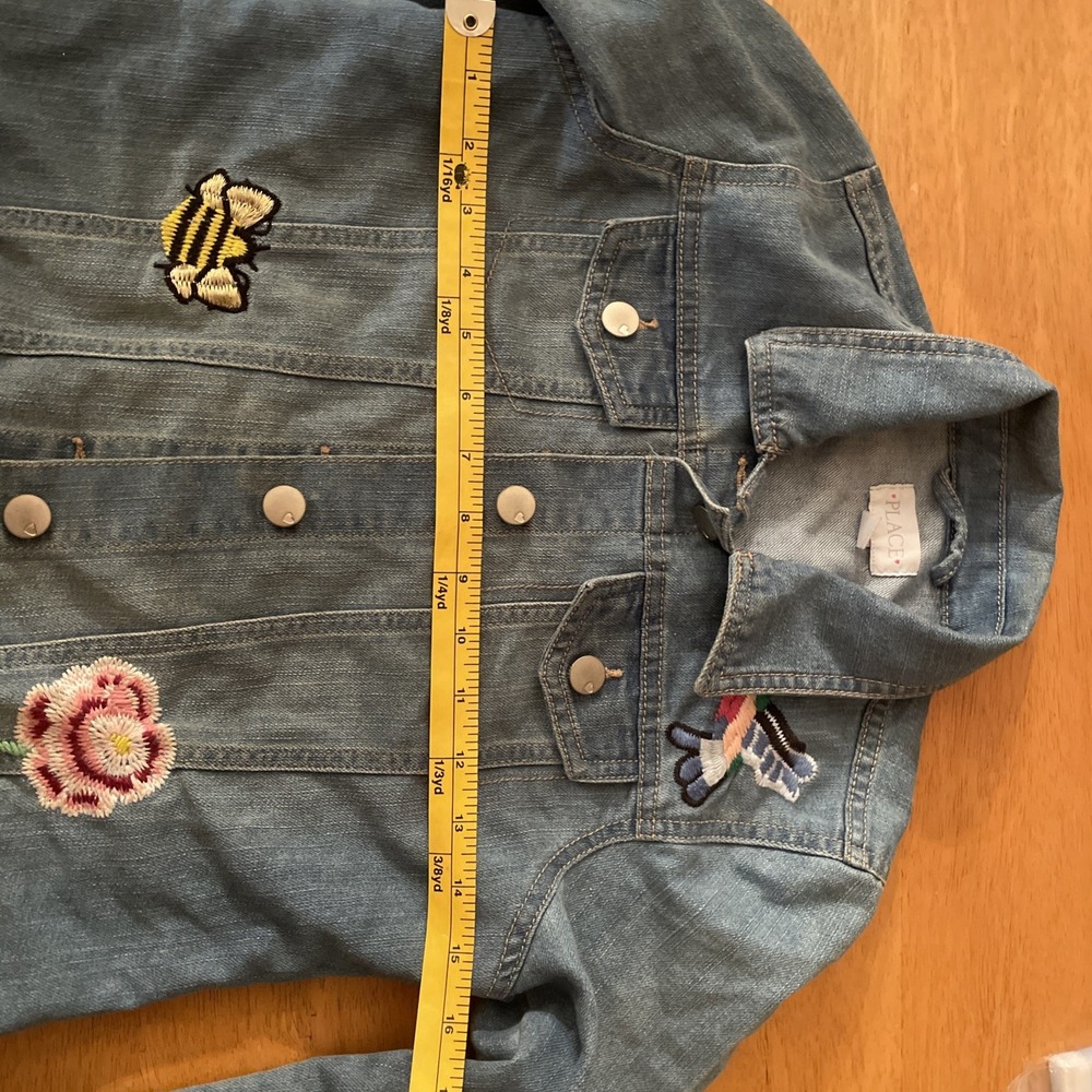 Place XL 14 Girls Jean Jacket Embroidered Butterfly Bee Bird Flowers - Picture 13 of 14